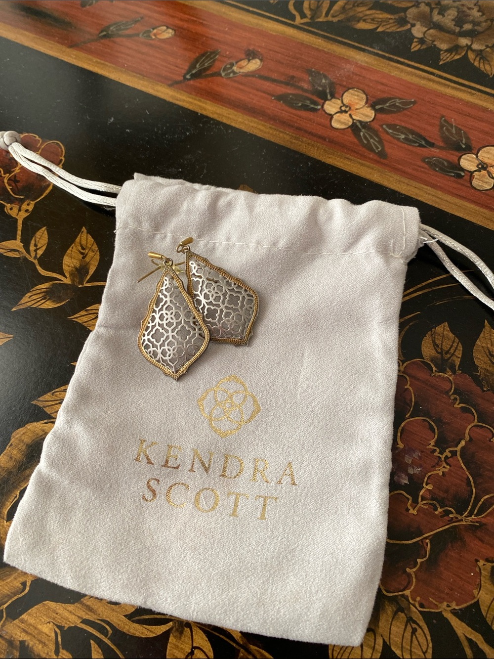 Kendra Scott Addie Gold Drop Earrings with Silver Filigree w KS gift bag